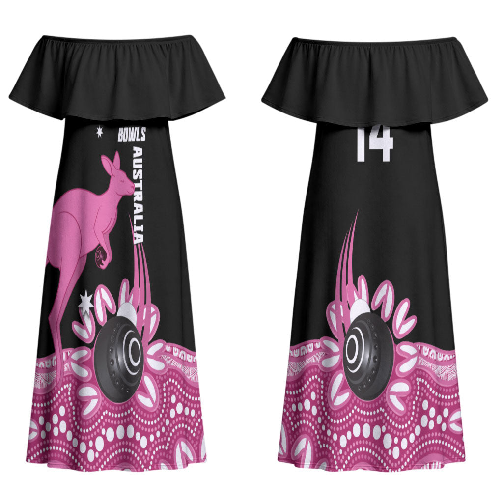 Bowls Australia Breast Cancer Custom Couples Matching Off Shoulder Maxi Dress and Long Sleeve Button Shirt Think Pink Aboriginal Art