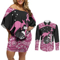 Bowls Australia Breast Cancer Custom Couples Matching Off Shoulder Short Dress and Long Sleeve Button Shirt Think Pink Aboriginal Art