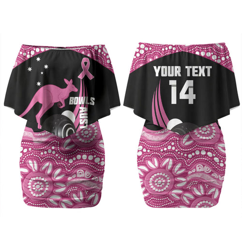 Bowls Australia Breast Cancer Custom Couples Matching Off Shoulder Short Dress and Long Sleeve Button Shirt Think Pink Aboriginal Art