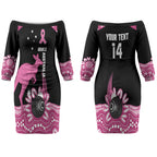 Bowls Australia Breast Cancer Custom Couples Matching Off The Shoulder Long Sleeve Dress and Hawaiian Shirt Think Pink Aboriginal Art