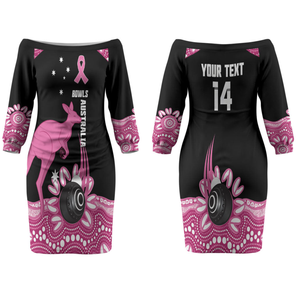 Bowls Australia Breast Cancer Custom Couples Matching Off The Shoulder Long Sleeve Dress and Long Sleeve Button Shirt Think Pink Aboriginal Art