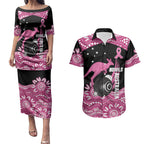 Bowls Australia Breast Cancer Custom Couples Matching Puletasi and Hawaiian Shirt Think Pink Aboriginal Art