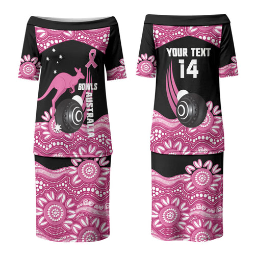 Bowls Australia Breast Cancer Custom Couples Matching Puletasi and Hawaiian Shirt Think Pink Aboriginal Art