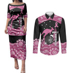 Bowls Australia Breast Cancer Custom Couples Matching Puletasi and Long Sleeve Button Shirt Think Pink Aboriginal Art