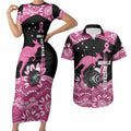 Bowls Australia Breast Cancer Custom Couples Matching Short Sleeve Bodycon Dress and Hawaiian Shirt Think Pink Aboriginal Art