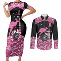 Bowls Australia Breast Cancer Custom Couples Matching Short Sleeve Bodycon Dress and Long Sleeve Button Shirt Think Pink Aboriginal Art