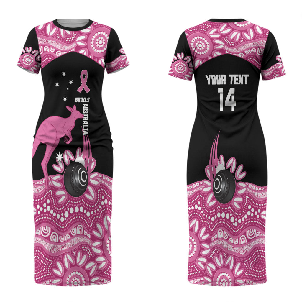 Bowls Australia Breast Cancer Custom Couples Matching Short Sleeve Bodycon Dress and Long Sleeve Button Shirt Think Pink Aboriginal Art