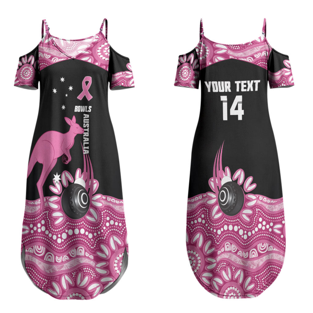 Bowls Australia Breast Cancer Custom Couples Matching Summer Maxi Dress and Long Sleeve Button Shirt Think Pink Aboriginal Art