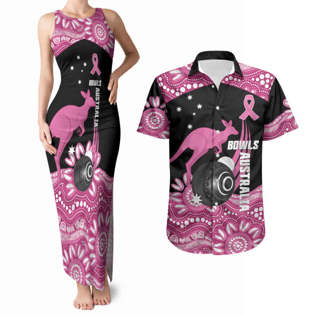 Bowls Australia Breast Cancer Custom Couples Matching Tank Maxi Dress and Hawaiian Shirt Think Pink Aboriginal Art