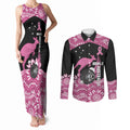 Bowls Australia Breast Cancer Custom Couples Matching Tank Maxi Dress and Long Sleeve Button Shirt Think Pink Aboriginal Art