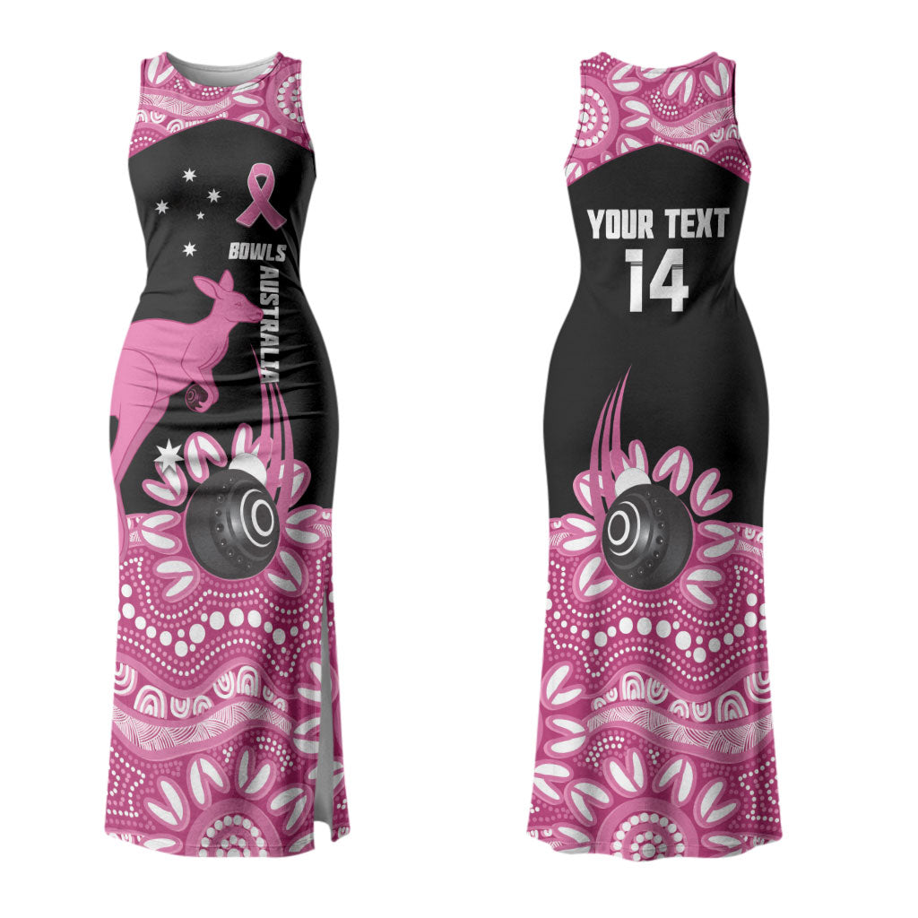 Bowls Australia Breast Cancer Custom Couples Matching Tank Maxi Dress and Long Sleeve Button Shirt Think Pink Aboriginal Art