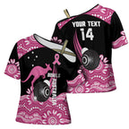 Bowls Australia Breast Cancer Custom Cross Shoulder Shirt Think Pink Aboriginal Art