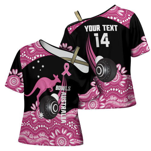 Bowls Australia Breast Cancer Custom Cross Shoulder Shirt Think Pink Aboriginal Art