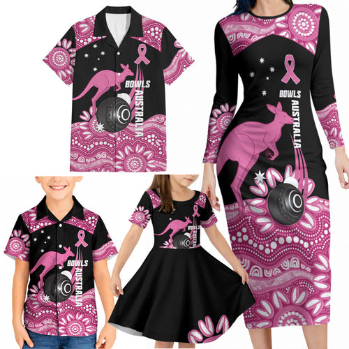 Bowls Australia Breast Cancer Custom Family Matching Long Sleeve Bodycon Dress and Hawaiian Shirt Think Pink Aboriginal Art
