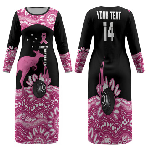 Bowls Australia Breast Cancer Custom Family Matching Long Sleeve Bodycon Dress and Hawaiian Shirt Think Pink Aboriginal Art