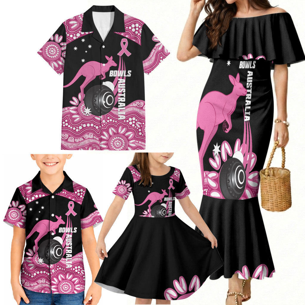 Bowls Australia Breast Cancer Custom Family Matching Mermaid Dress and Hawaiian Shirt Think Pink Aboriginal Art