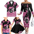 Bowls Australia Breast Cancer Custom Family Matching Off The Shoulder Long Sleeve Dress and Hawaiian Shirt Think Pink Aboriginal Art