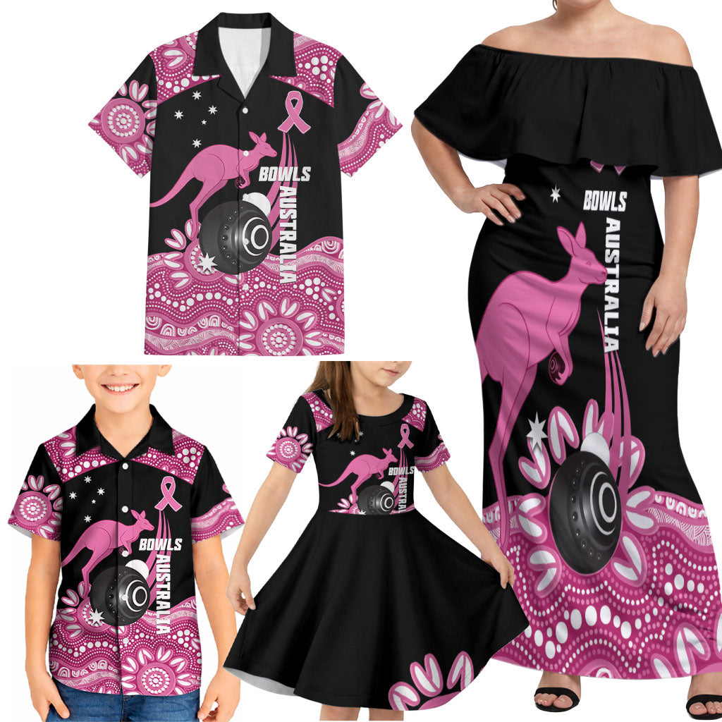 Bowls Australia Breast Cancer Custom Family Matching Off Shoulder Maxi Dress and Hawaiian Shirt Think Pink Aboriginal Art
