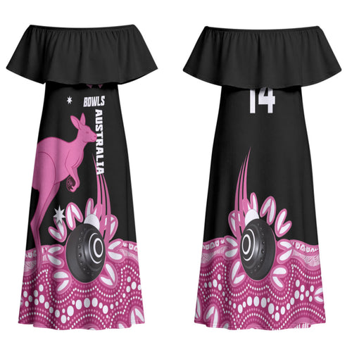 Bowls Australia Breast Cancer Custom Family Matching Off Shoulder Maxi Dress and Hawaiian Shirt Think Pink Aboriginal Art