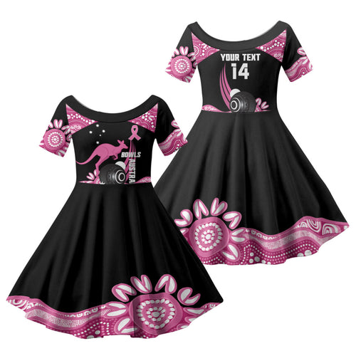 Bowls Australia Breast Cancer Custom Family Matching Off Shoulder Maxi Dress and Hawaiian Shirt Think Pink Aboriginal Art