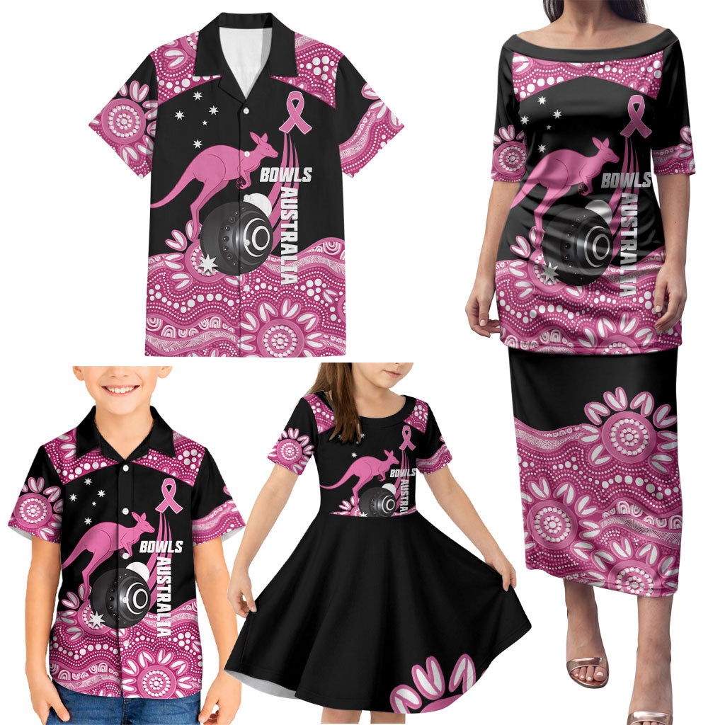 Bowls Australia Breast Cancer Custom Family Matching Puletasi and Hawaiian Shirt Think Pink Aboriginal Art