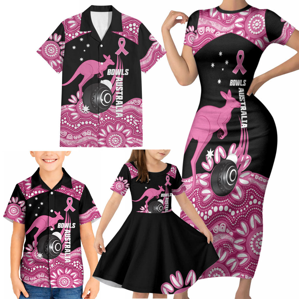 Bowls Australia Breast Cancer Custom Family Matching Short Sleeve Bodycon Dress and Hawaiian Shirt Think Pink Aboriginal Art