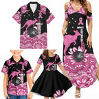 Bowls Australia Breast Cancer Custom Family Matching Summer Maxi Dress and Hawaiian Shirt Think Pink Aboriginal Art