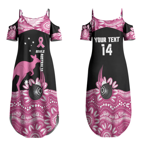 Bowls Australia Breast Cancer Custom Family Matching Summer Maxi Dress and Hawaiian Shirt Think Pink Aboriginal Art