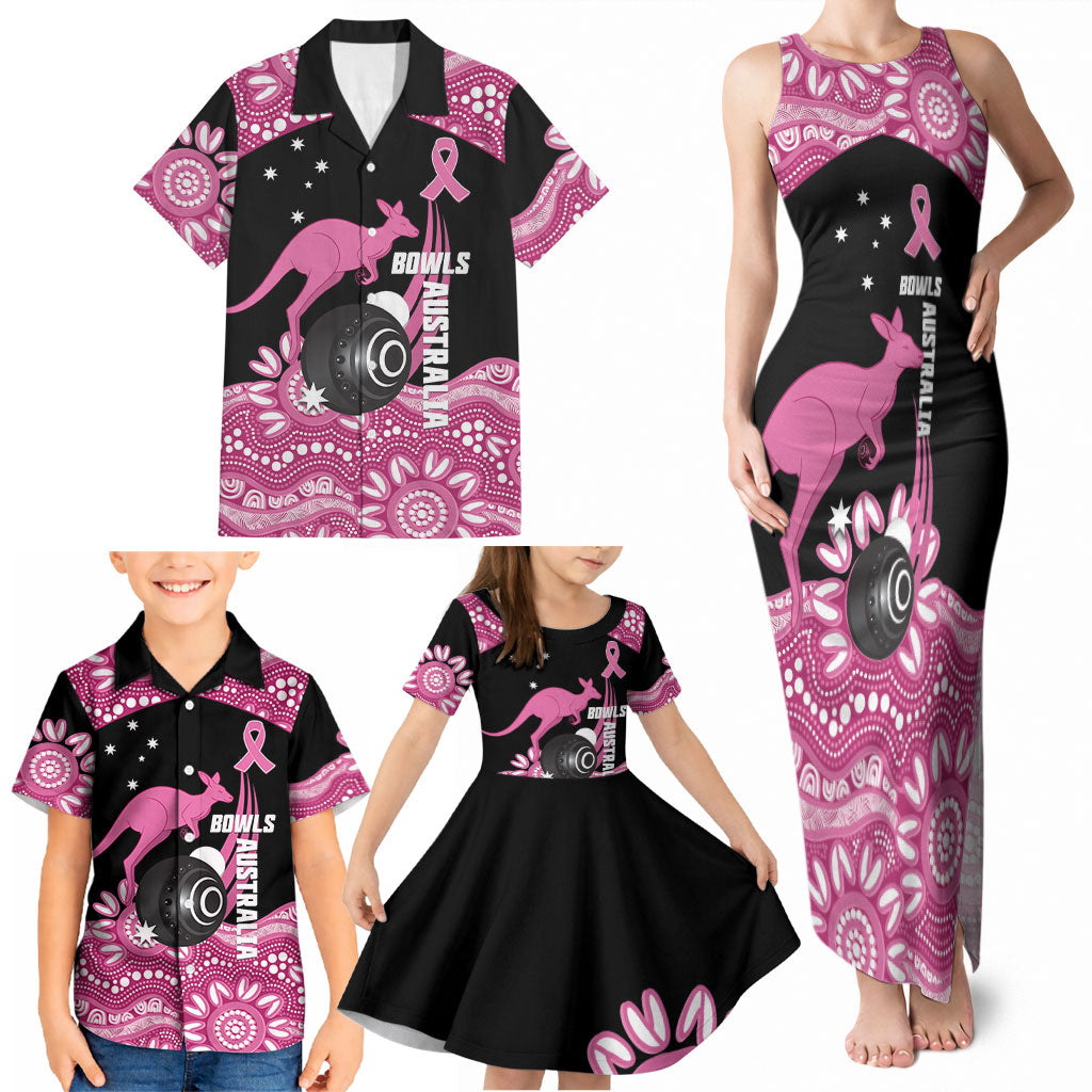 Bowls Australia Breast Cancer Custom Family Matching Tank Maxi Dress and Hawaiian Shirt Think Pink Aboriginal Art
