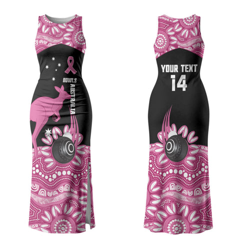 Bowls Australia Breast Cancer Custom Family Matching Tank Maxi Dress and Hawaiian Shirt Think Pink Aboriginal Art