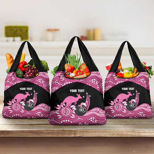 Bowls Australia Breast Cancer Custom Grocery Bag Think Pink Aboriginal Art