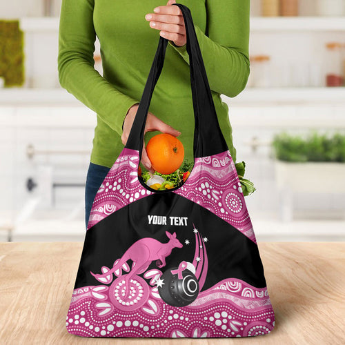 Bowls Australia Breast Cancer Custom Grocery Bag Think Pink Aboriginal Art