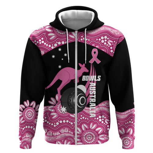 Bowls Australia Breast Cancer Custom Hoodie Think Pink Aboriginal Art