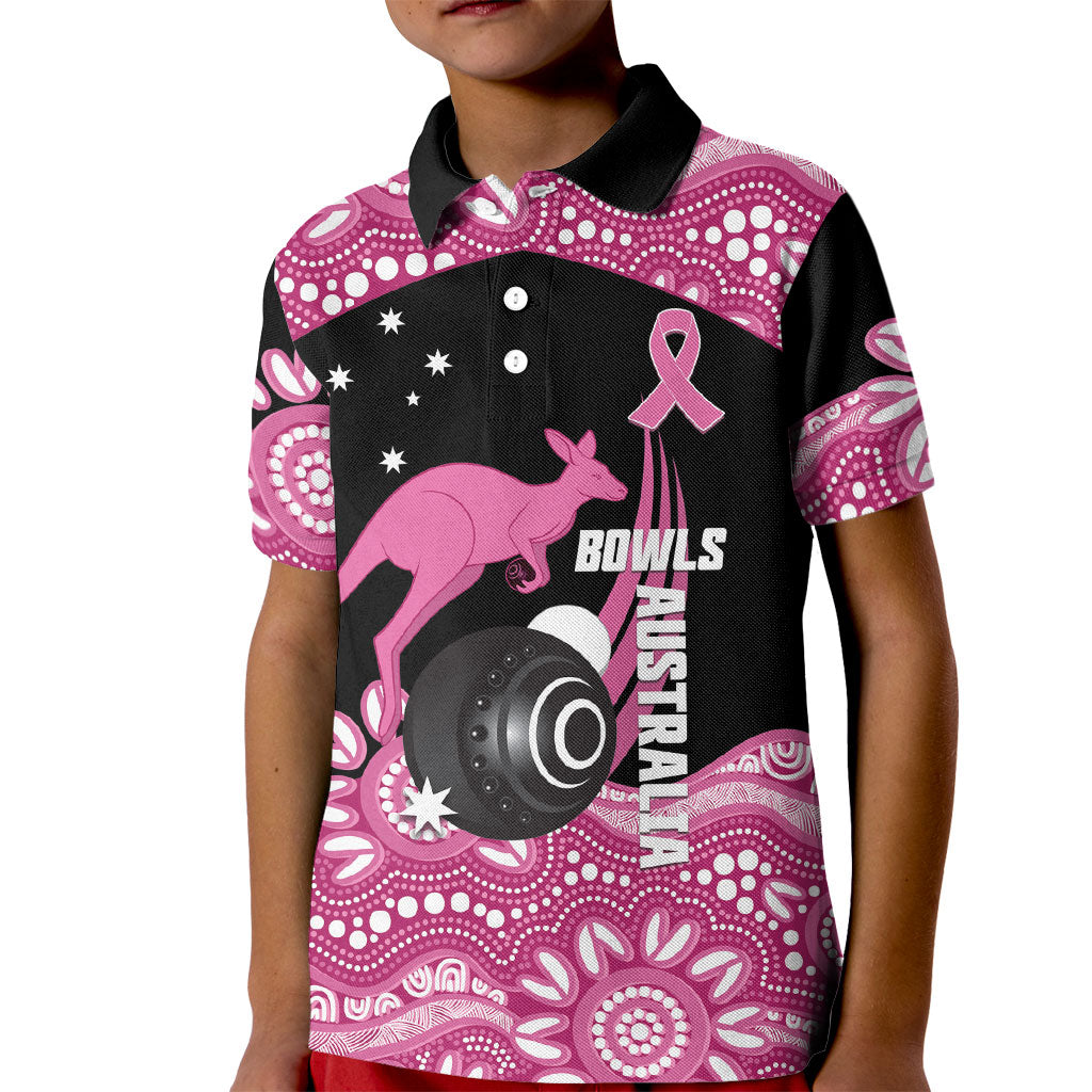 Bowls Australia Breast Cancer Custom Kid Polo Shirt Think Pink Aboriginal Art