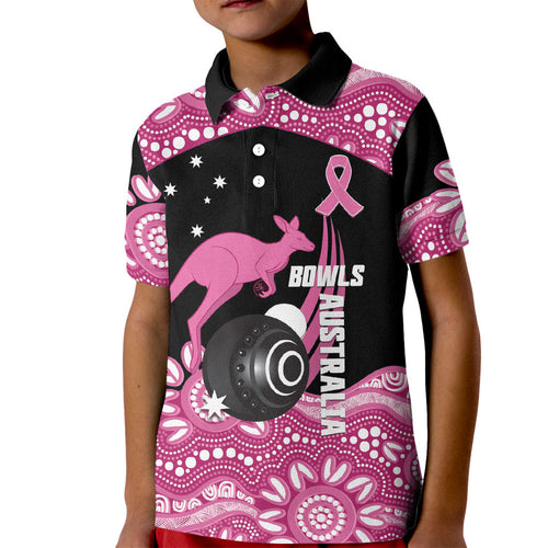 Bowls Australia Breast Cancer Custom Kid Polo Shirt Think Pink Aboriginal Art