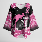 Bowls Australia Breast Cancer Custom Kimono Sleeve Blouse Think Pink Aboriginal Art