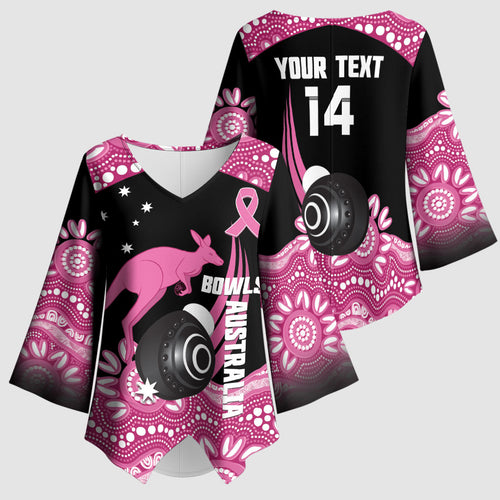 Bowls Australia Breast Cancer Custom Kimono Sleeve Blouse Think Pink Aboriginal Art