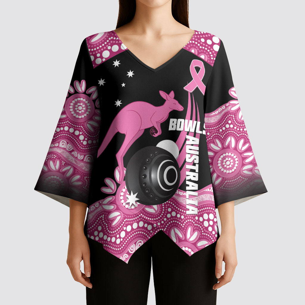 Bowls Australia Breast Cancer Custom Kimono Sleeve Blouse Think Pink Aboriginal Art