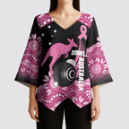 Bowls Australia Breast Cancer Custom Kimono Sleeve Blouse Think Pink Aboriginal Art