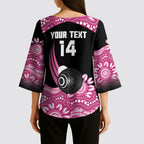 Bowls Australia Breast Cancer Custom Kimono Sleeve Blouse Think Pink Aboriginal Art