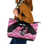 Bowls Australia Breast Cancer Custom Leather Tote Bag Think Pink Aboriginal Art