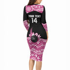 Bowls Australia Breast Cancer Custom Long Sleeve Bodycon Dress Think Pink Aboriginal Art