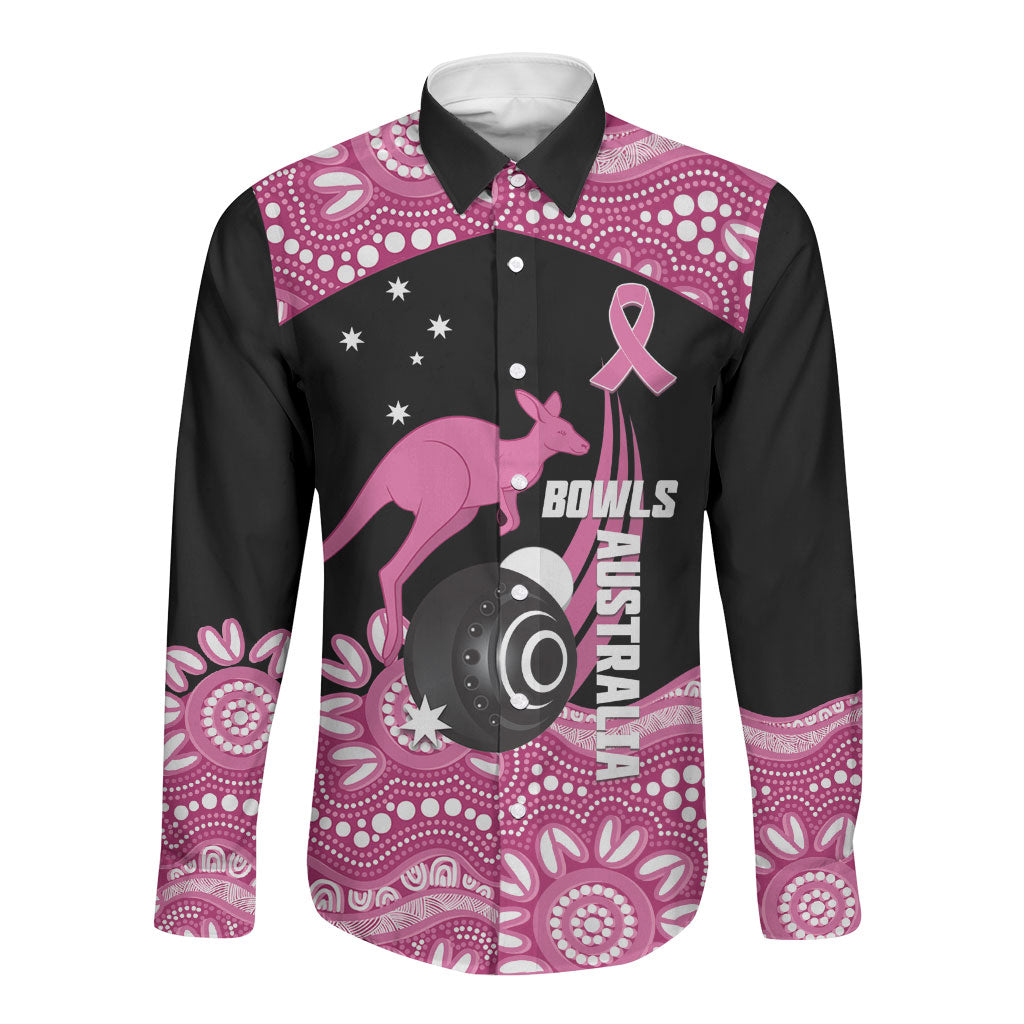 Bowls Australia Breast Cancer Custom Long Sleeve Button Shirt Think Pink Aboriginal Art