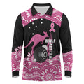 Bowls Australia Breast Cancer Custom Long Sleeve Polo Shirt Think Pink Aboriginal Art