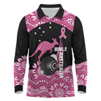 Bowls Australia Breast Cancer Custom Long Sleeve Polo Shirt Think Pink Aboriginal Art