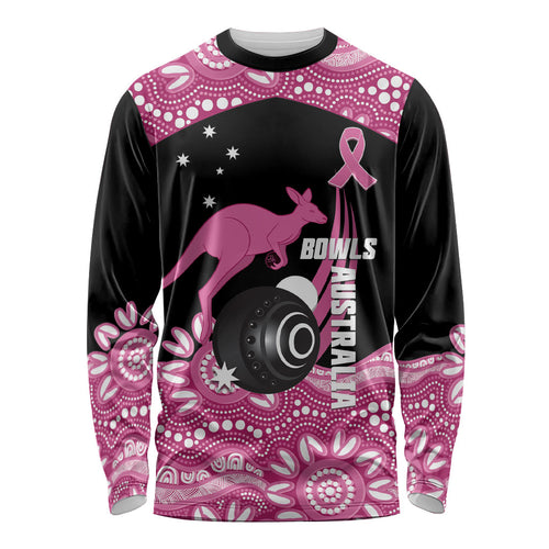 Bowls Australia Breast Cancer Custom Long Sleeve Shirt Think Pink Aboriginal Art