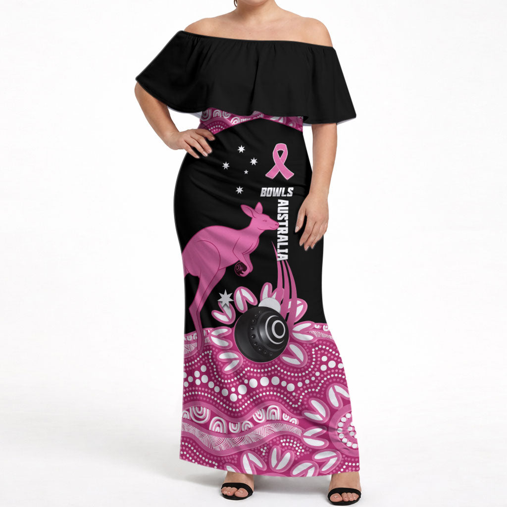 Bowls Australia Breast Cancer Custom Off Shoulder Maxi Dress Think Pink Aboriginal Art