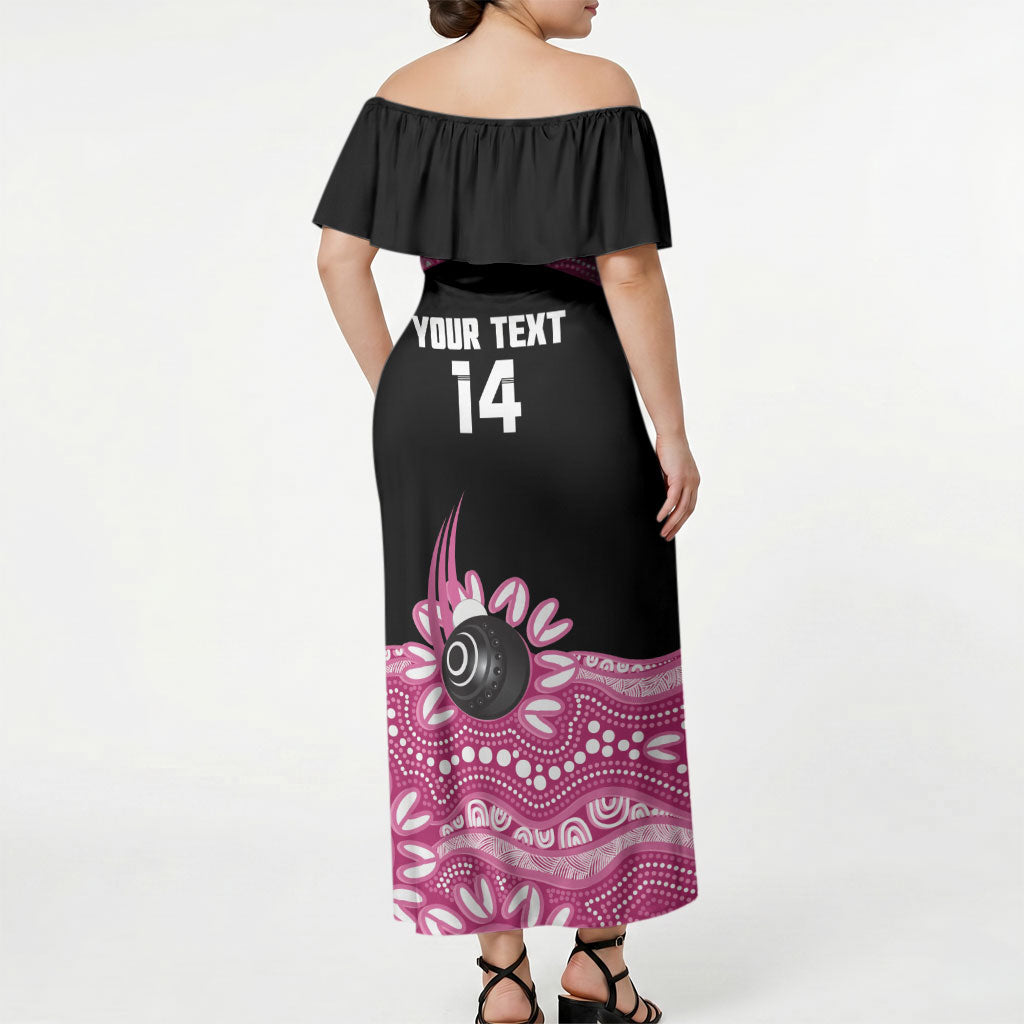 Bowls Australia Breast Cancer Custom Off Shoulder Maxi Dress Think Pink Aboriginal Art