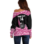 Bowls Australia Breast Cancer Custom Off Shoulder Sweater Think Pink Aboriginal Art