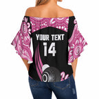 Bowls Australia Breast Cancer Custom Off Shoulder Wrap Waist Top Think Pink Aboriginal Art